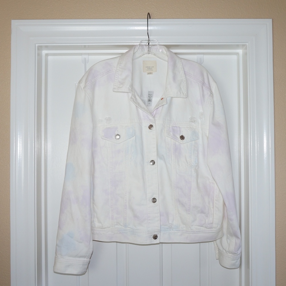 American Eagle Tie Dye Distressed Denim Jacket NWT